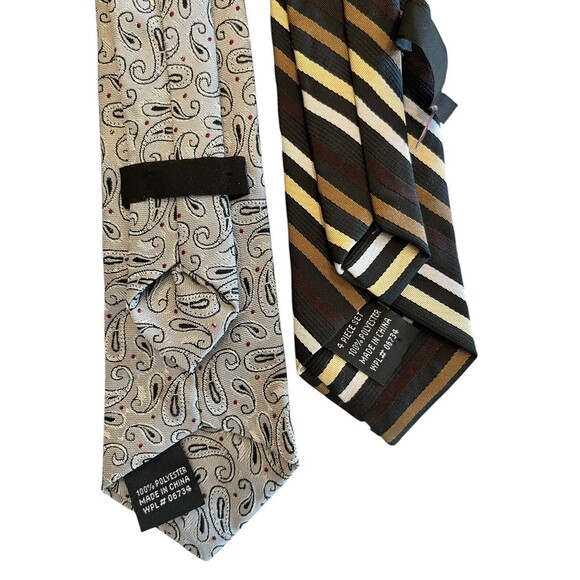 Clip-on Ties necktie Boys Bundle of 2 Brown Stripe Grey Paisley - Picture 4 of 5